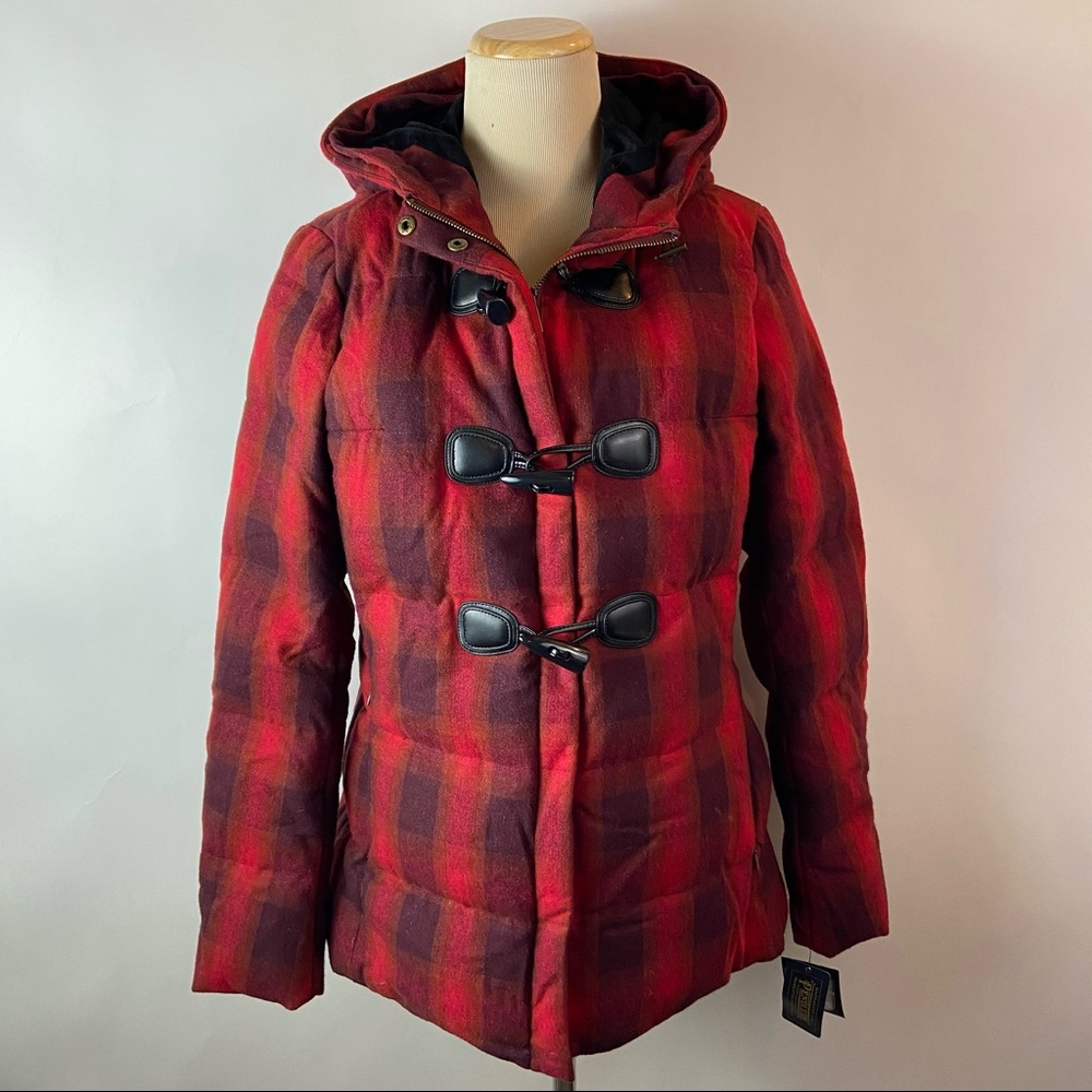 NEW Pendleton Small Newport Down Filled Wool Blend Red Plaid Puffer Coat Jacket